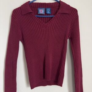 Next Era Women's V-Neck Ribbed Sweater - Burgundy